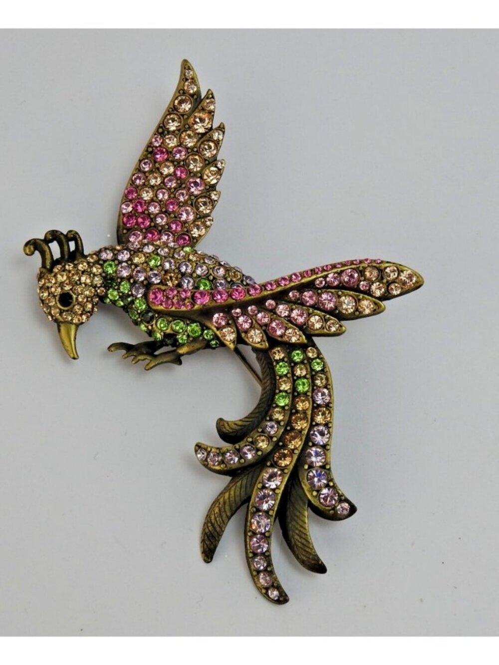 Jay Strongwater Crystal Exotic Bird of Paradise Lg Brooch Pin Multicolor 4" Box - Picture 7 of 16